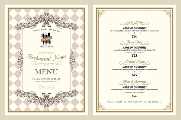 Design de menu de restaurante estilo vintage — Vetor de Stock