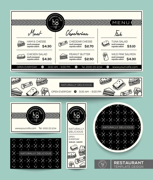 Restaurant instellen menusjabloon sandwich grafisch ontwerp — Stockvector