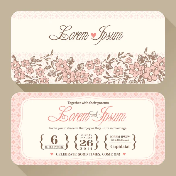 Vintage floral Wedding invitation card design template — Stock Vector