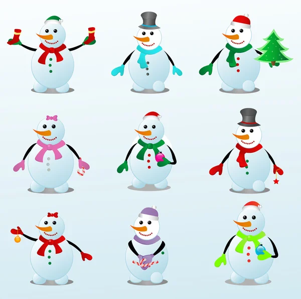 Muñecos de nieve coloridos — Vector de stock