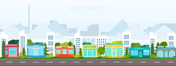 Cartaz Vetor Com Vista Para Edifícios Cidade Vista Cidade Cidade — Vetor de Stock