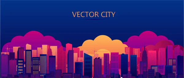 Векторный Плакат Видом Город Современные Небоскребы Панорамный Вид Городской Пейзаж — стоковый вектор