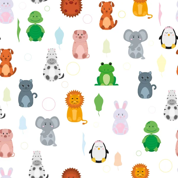  Seamless vector pattern with baby animals on a white background.. Cute animals.