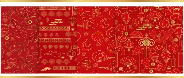 Vector Set Seamless Patterns Traditional Asian Elements Chinese Background — Stockvektor