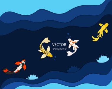  Kesik kağıt arkaplanda sazan balığı olan vektör arkaplan. Modern çokgen zanaat tarzı. Vektör illüstrasyonu.