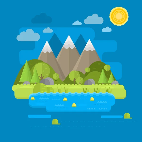 Vector Poster Natural Landscape View Mountains Flat Design — Stock Vector