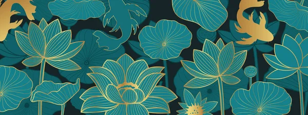 Vektor Hintergrund Mit Lotusblumen Line Art Stil Auf Dunklem Hintergrund — Stockvektor