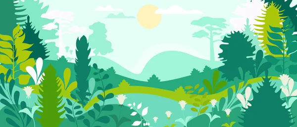 Vector Poster View Natural Landscape Plants Trees Spring Forest — 스톡 벡터