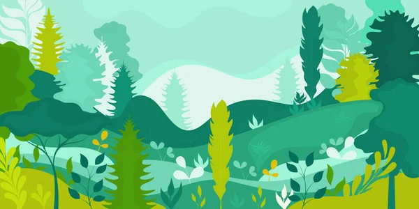 Vector Poster View Natural Landscape Plants Trees Spring Forest — Image vectorielle