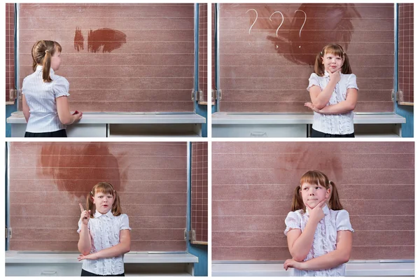 Collage écolière mignonne dans la salle de classe — Photo