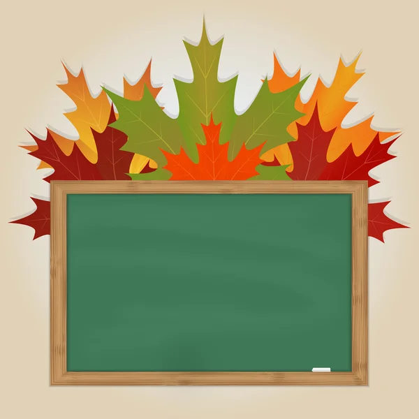 Maple leaves on green chalkboard — Stock Vector