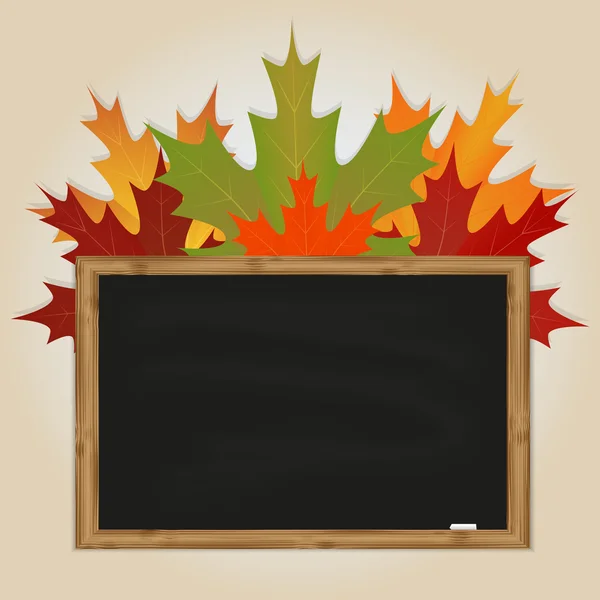 Esdoorn bladeren en zwarte schoolbord — Stockvector