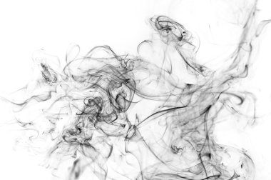 Beyaz arkaplanda soyut siyah duman