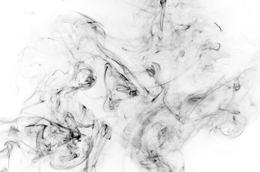 Beyaz arkaplanda soyut siyah duman