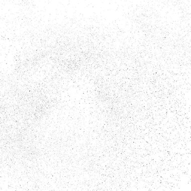 Sıkıntılı siyah doku. Beyaz arka planda koyu kumlu bir doku. Toz tabakası desenli. Tahıl gürültüsü partikülleri. Paslanmış beyaz efekt. Grunge tasarım elementleri. Vektör illüstrasyonu, EPS 10.