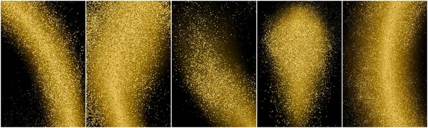 Zestaw Gold Blask Tekstury Izolowane Czarno Kolor Bursztynowych Cząstek Gwiezdny — Wektor stockowy