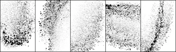 Set Explosión Textura Granulada Negra Aislada Sobre Fondo Blanco Superposición — Archivo Imágenes Vectoriales