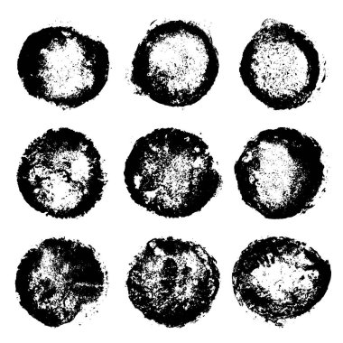 Beyaz arkaplanda izole edilmiş siyah grunge desen seti. Tahıl desenli tasarım elementleri. Vektör illüstrasyonuName.