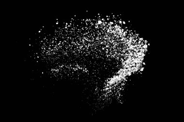 Siyah arka planda beyaz lekeler var. Soyut vektör patlaması. Dijital olarak oluşturulmuş görüntü. Görüntü, EPS 10.