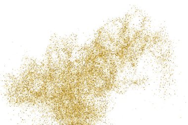 Beyazda izole edilmiş altın rengi parıltı dokusu. Goldish Renk Sequins. Kutlama arkaplanı. Altın Konfeti Patlaması. Vektör İllüstrasyonu, Eps 10.