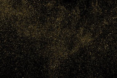 Siyah Arkaplan 'da izole edilmiş altın parıltılı doku. Altın yıldız tozu. Amber Parçacık Rengi. Parıltı Yağmuru. Vektör İllüstrasyonu, Eps 10.