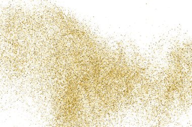 Beyazda izole edilmiş altın rengi parıltı dokusu. Goldish Renk Sequins. Kutlama arkaplanı. Altın Konfeti Patlaması. Vektör İllüstrasyonu, Eps 10.