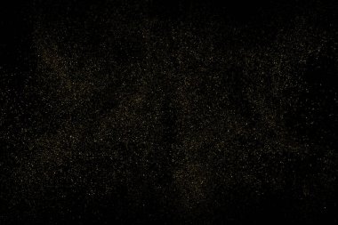 Siyah Arkaplan 'da izole edilmiş altın parıltılı doku. Altın yıldız tozu. Amber Parçacık Rengi. Parıltı Yağmuru. Vektör İllüstrasyonu, Eps 10.