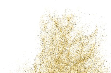Beyazda izole edilmiş altın rengi parıltı dokusu. Goldish Renk Sequins. Kutlama arkaplanı. Altın Konfeti Patlaması. Vektör İllüstrasyonu, Eps 10.