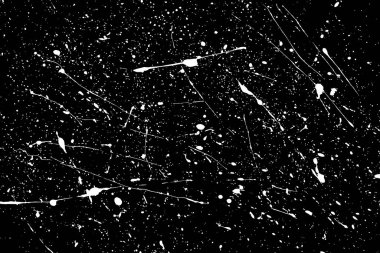 Beyaz, siyah arka planda etkiler bırakır. Tahıl örtüsü dokusu. Vektör illüstrasyonu, EPS 10.  