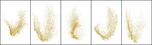 Uppsättning Guld Glitter Textur Isolerad Vitt Bärnstensfärg Stardust Bakgrund Gyllene — Stock vektor
