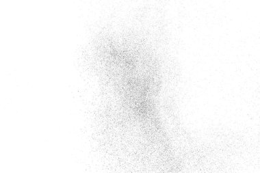 Sıkıntılı siyah doku. Beyaz arka planda koyu kumlu bir doku. Toz tabakası desenli. Tahıl gürültüsü partikülleri. Paslanmış beyaz efekt. Grunge tasarım elementleri. Vektör illüstrasyonu, EPS 10.