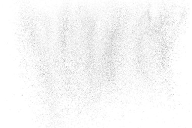 Sıkıntılı siyah doku. Beyaz arka planda koyu kumlu bir doku. Toz tabakası desenli. Tahıl gürültüsü partikülleri. Paslanmış beyaz efekt. Grunge tasarım elementleri. Vektör illüstrasyonu, EPS 10.