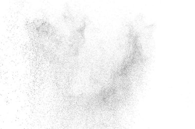 Sıkıntılı siyah doku. Beyaz arka planda koyu kumlu bir doku. Toz tabakası desenli. Tahıl gürültüsü partikülleri. Paslanmış beyaz efekt. Grunge tasarım elementleri. Vektör illüstrasyonu, EPS 10.