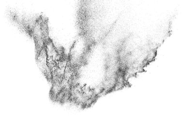 Sıkıntılı siyah doku. Beyaz arka planda koyu kumlu bir doku. Toz tabakası desenli. Tahıl gürültüsü partikülleri. Paslanmış beyaz efekt. Grunge tasarım elementleri. Vektör illüstrasyonu, EPS 10.