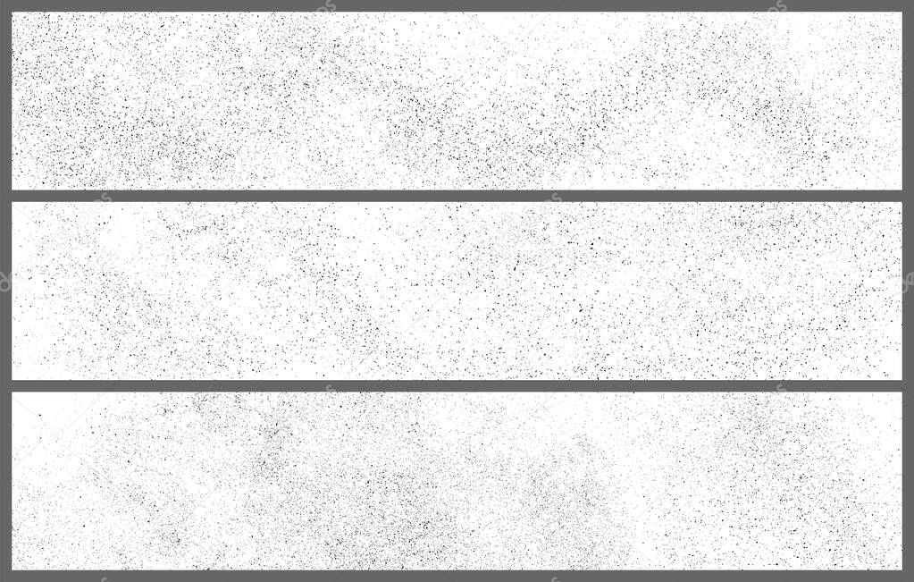 Set Of Black Grainy Texture Isolated On White. Panoramic Background. Dust Overlay. Dark Noise Granules. Wide Horizontal Long Banner For Site. Vector Illustration, EPS 10.