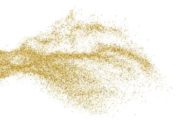 Beyazda izole edilmiş altın rengi parıltı dokusu. Goldish Renk Sequins. Kutlama arkaplanı. Altın Konfeti Patlaması. Vektör İllüstrasyonu, Eps 10.