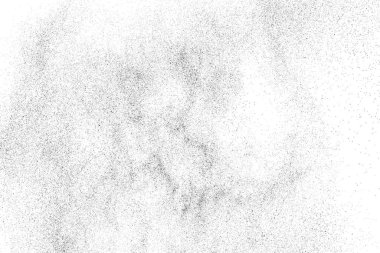 Sıkıntılı siyah doku. Beyaz arka planda koyu kumlu bir doku. Toz tabakası desenli. Tahıl gürültüsü partikülleri. Paslanmış beyaz efekt. Grunge tasarım elementleri. Vektör illüstrasyonu, EPS 10.