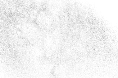 Sıkıntılı siyah doku. Beyaz arka planda koyu kumlu bir doku. Toz tabakası desenli. Tahıl gürültüsü partikülleri. Paslanmış beyaz efekt. Grunge tasarım elementleri. Vektör illüstrasyonu, EPS 10.