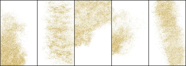 ホワイトに分離されたゴールドグリッターテクスチャのセット 琥珀色の粒子 背景は堅苦しい コンフェッティの黄金爆発 ベクターイラスト Eps — ストックベクタ