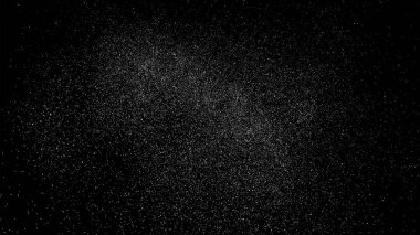 Sıkıntılı beyaz kumlu doku. Toz tabakası desenli. Tahıl gürültüsü partikülleri. Kar efektleri paketi. Paslı siyah arka plan. Vektör illüstrasyonu, EPS 10.  