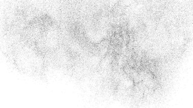 Sıkıntılı siyah doku. Beyaz arka planda koyu kumlu bir doku. Toz tabakası desenli. Tahıl gürültüsü partikülleri. Paslanmış beyaz efekt. Grunge tasarım elementleri. Vektör illüstrasyonu, EPS 10.