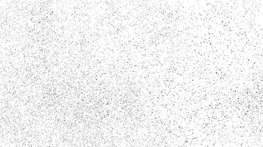 Sıkıntılı siyah doku. Beyaz arka planda koyu kumlu bir doku. Toz tabakası desenli. Tahıl gürültüsü partikülleri. Paslanmış beyaz efekt. Grunge tasarım elementleri. Vektör illüstrasyonu, EPS 10.