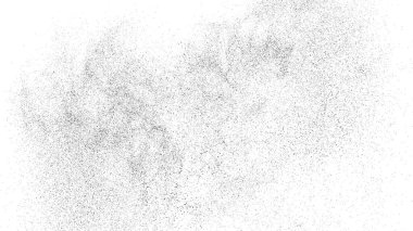 Sıkıntılı siyah doku. Beyaz arka planda koyu kumlu bir doku. Toz tabakası desenli. Tahıl gürültüsü partikülleri. Paslanmış beyaz efekt. Grunge tasarım elementleri. Vektör illüstrasyonu, EPS 10.