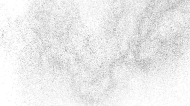 Sıkıntılı siyah doku. Beyaz arka planda koyu kumlu bir doku. Toz tabakası desenli. Tahıl gürültüsü partikülleri. Paslanmış beyaz efekt. Grunge tasarım elementleri. Vektör illüstrasyonu, EPS 10.