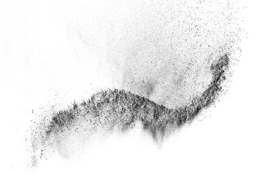 Sıkıntılı siyah doku. Beyaz arka planda koyu kumlu bir doku. Toz tabakası desenli. Tahıl gürültüsü partikülleri. Paslanmış beyaz efekt. Grunge tasarım elementleri. Vektör illüstrasyonu, EPS 10.