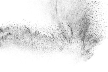 Sıkıntılı siyah doku. Beyaz arka planda koyu kumlu bir doku. Toz tabakası desenli. Tahıl gürültüsü partikülleri. Paslanmış beyaz efekt. Grunge tasarım elementleri. Vektör illüstrasyonu, EPS 10.