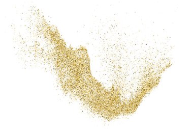 Beyazda izole edilmiş altın rengi parıltı dokusu. Goldish Renk Sequins. Kutlama arkaplanı. Altın Konfeti Patlaması. Vektör İllüstrasyonu, Eps 10.