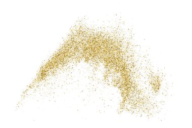 Beyazda izole edilmiş altın rengi parıltı dokusu. Goldish Renk Sequins. Kutlama arkaplanı. Altın Konfeti Patlaması. Vektör İllüstrasyonu, Eps 10.