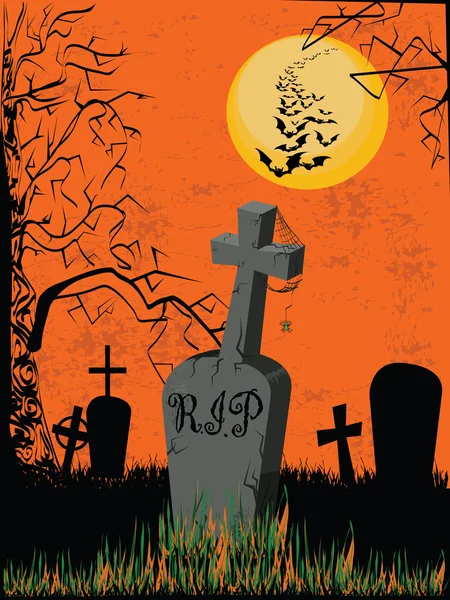 Graveyard on an orange background — Stock Vector