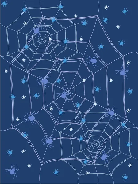 거미가 거미줄과 거미 파란색 배경 — 스톡 벡터